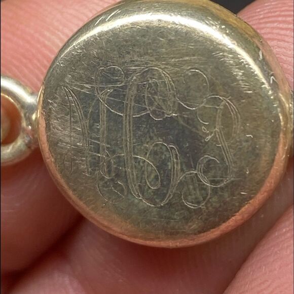 Ladies .925 silver vintage bracelet w/solid silver button monogrammed swivel top - Picture 4 of 12